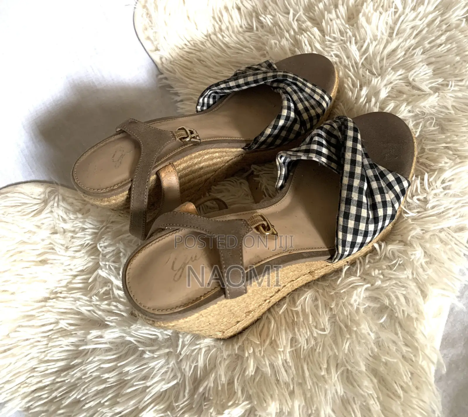 Strappy Gingham Wedge Heels