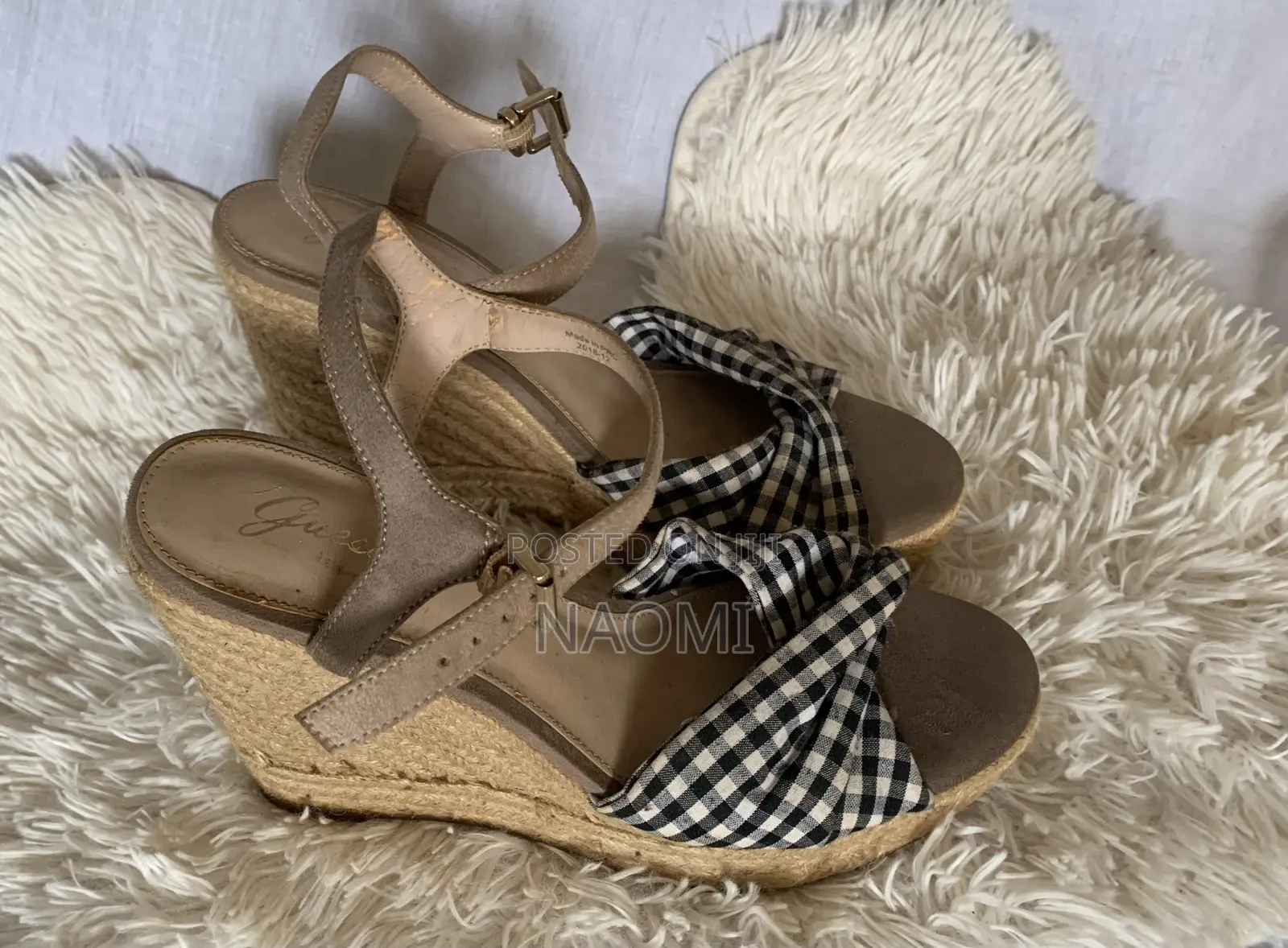 Strappy Gingham Wedge Heels