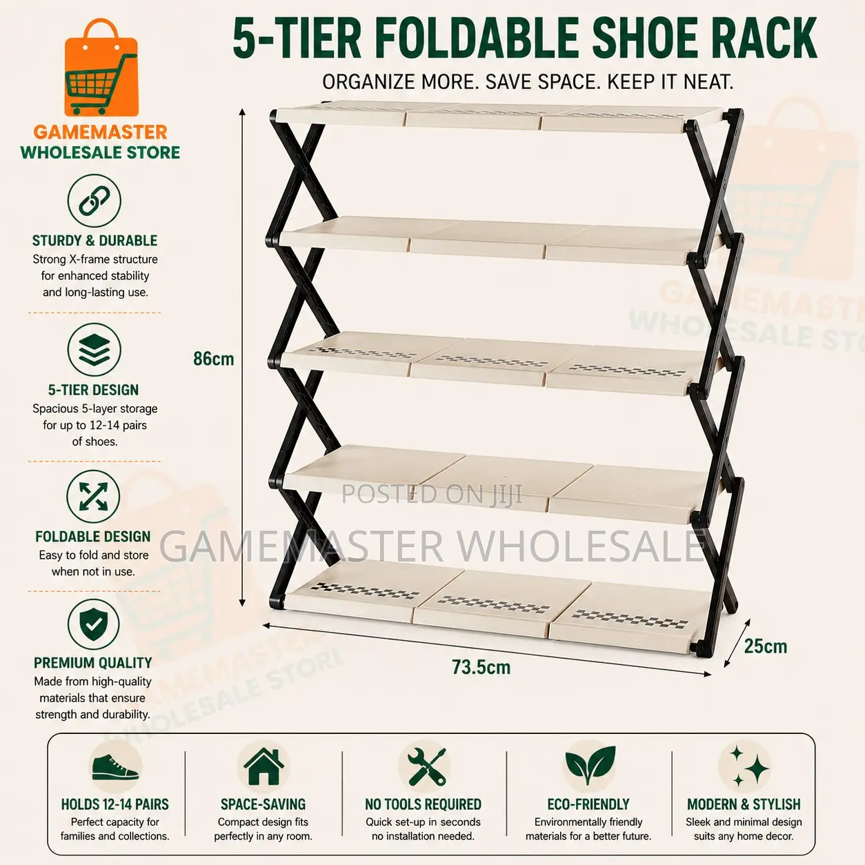 4-Tier Foldable Storage Shelf Multipurpose Organizer for Home Office