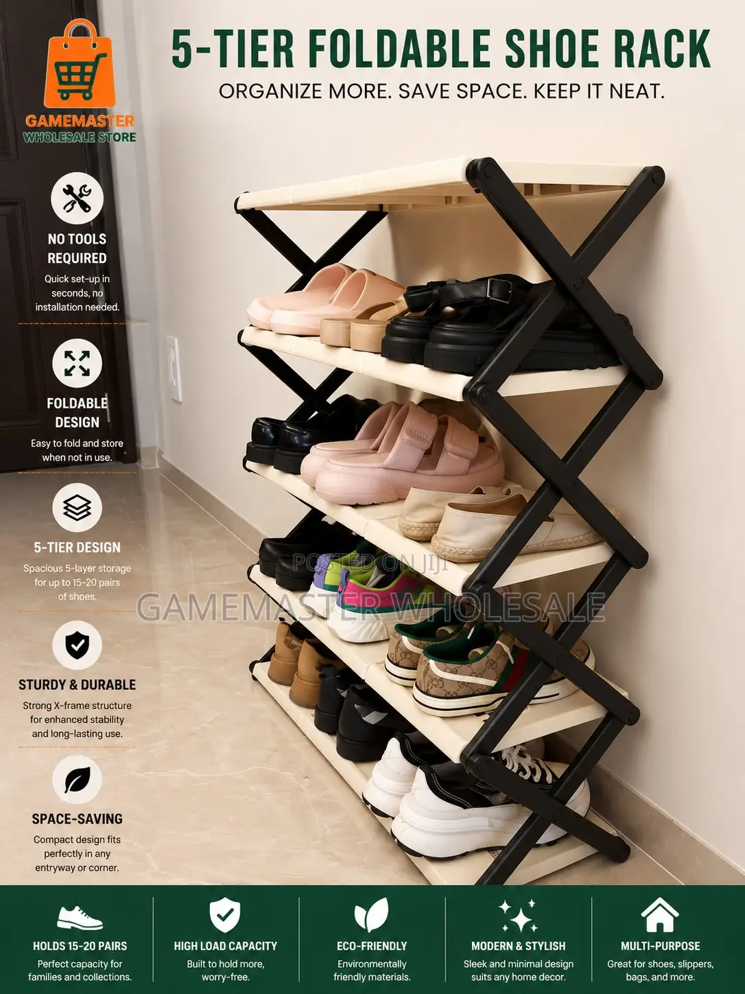 4-Tier Foldable Storage Shelf Multipurpose Organizer for Home Office