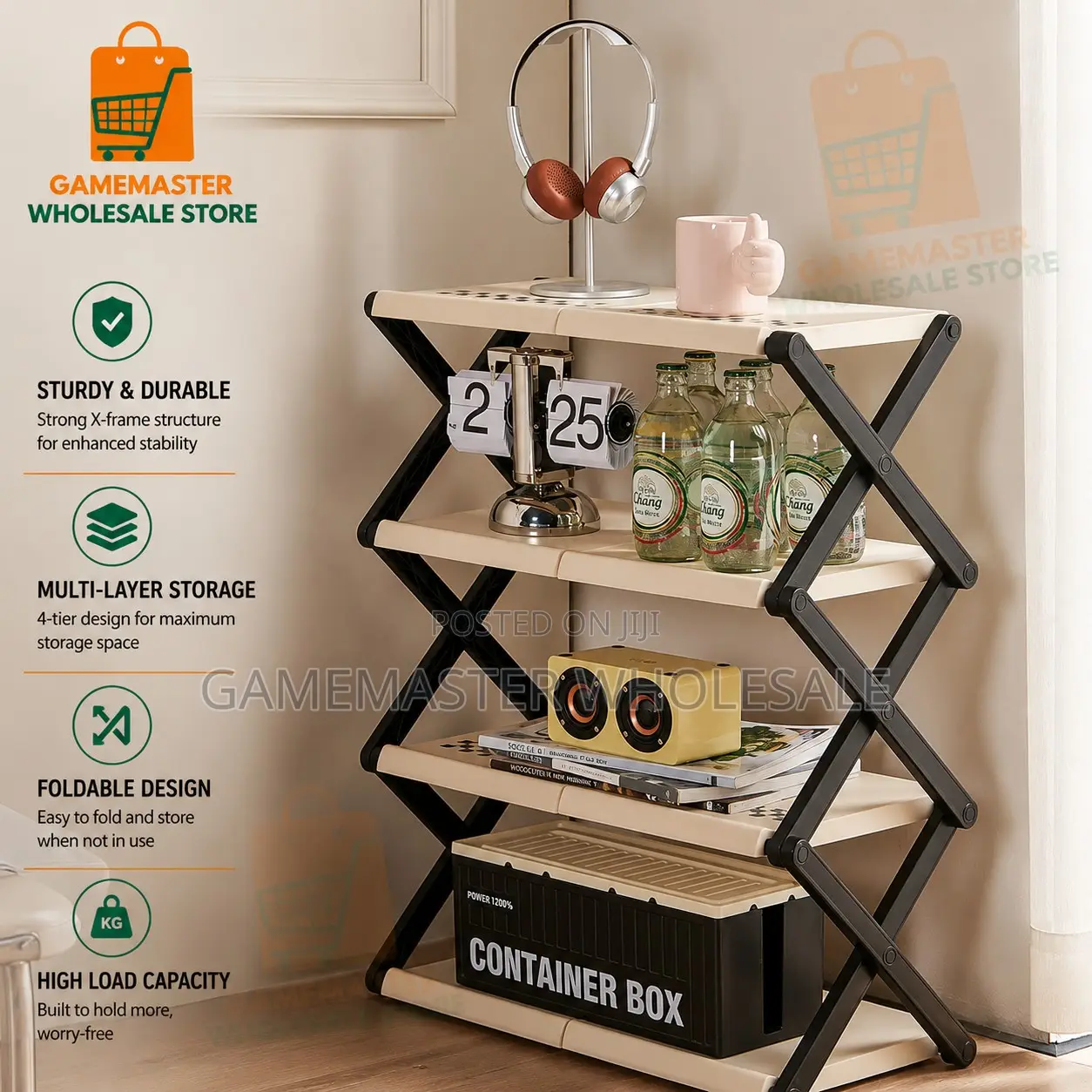 4-Tier Foldable Storage Shelf Multipurpose Organizer for Home Office