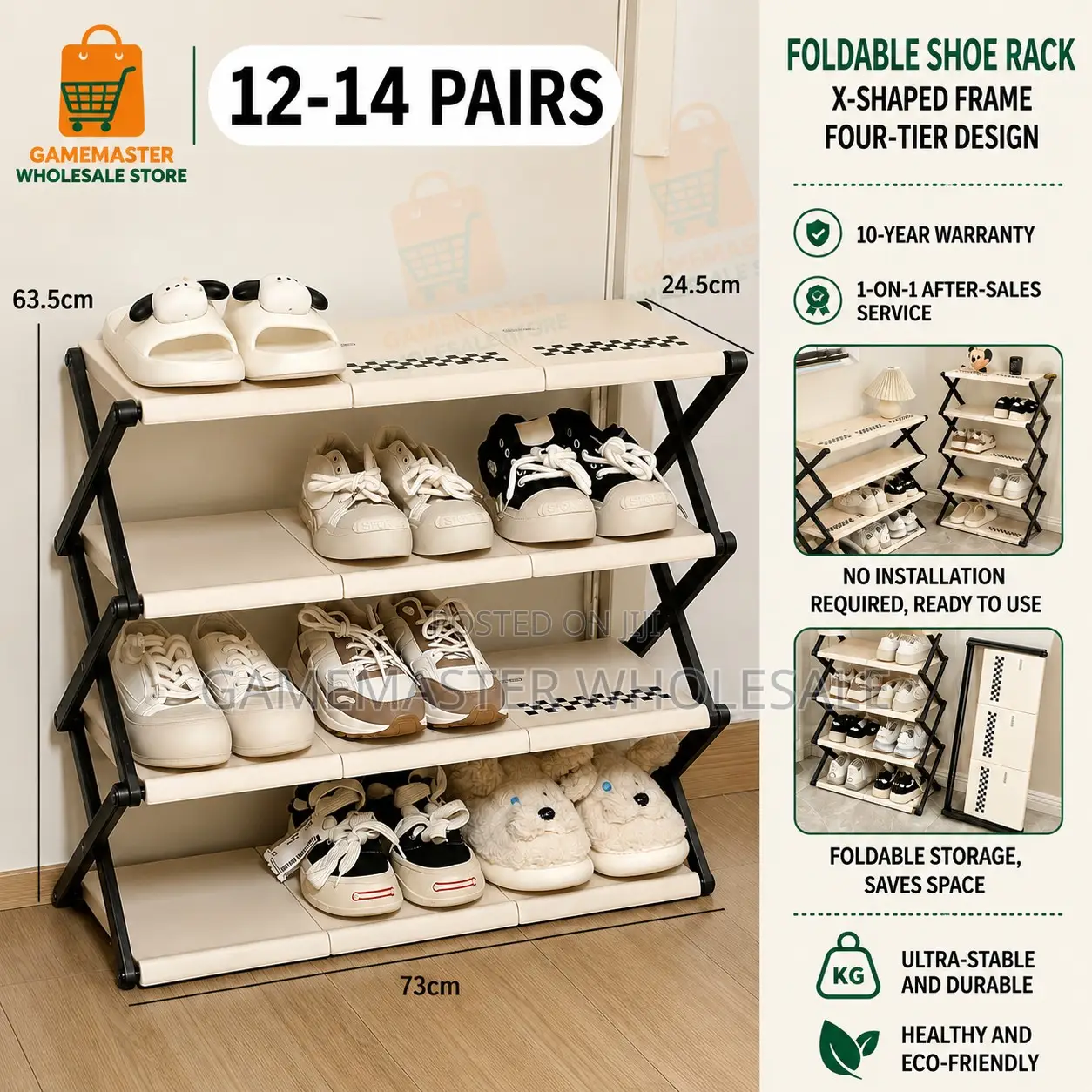 4-Tier Foldable Storage Shelf Multipurpose Organizer for Home Office