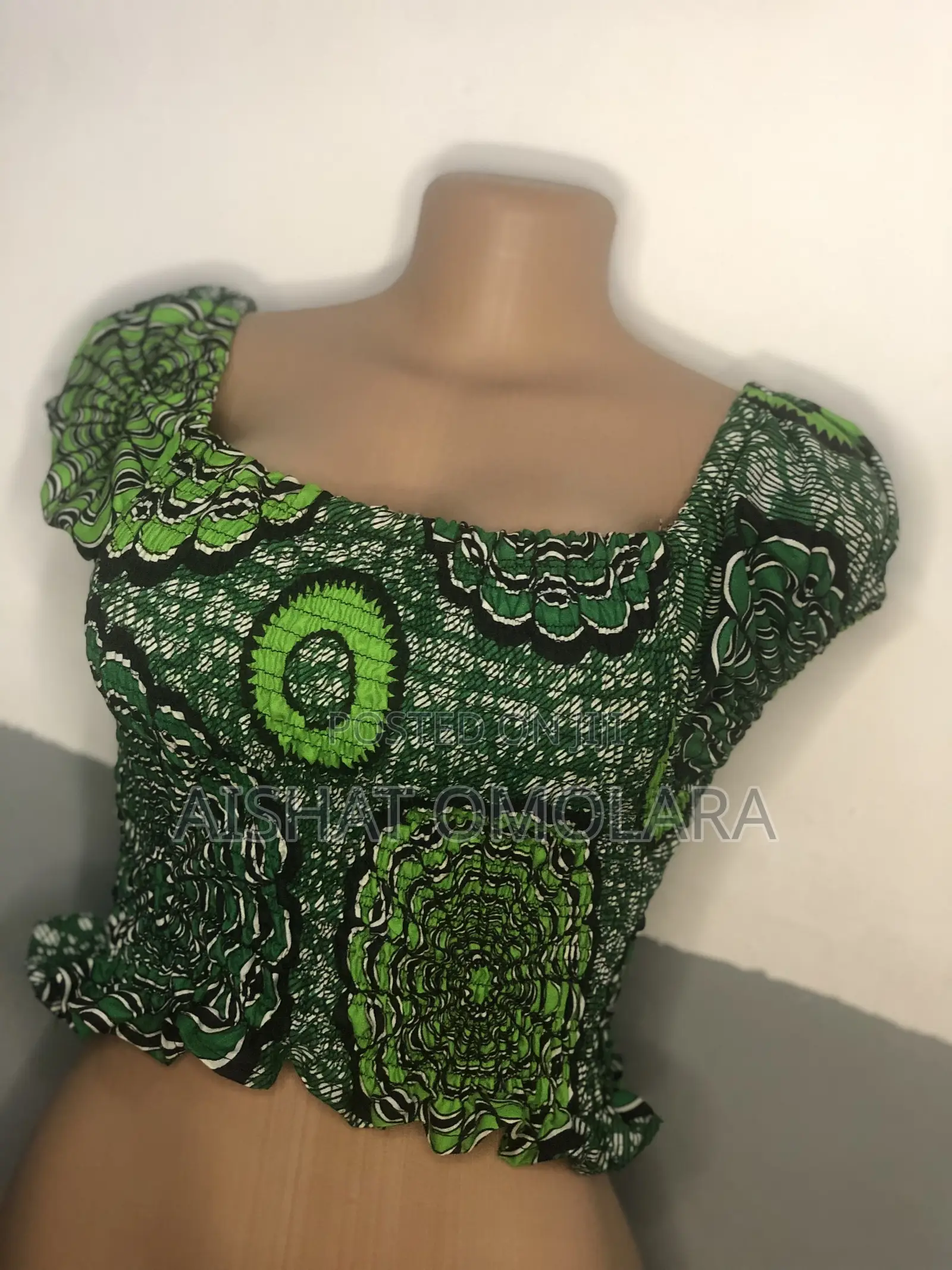 Ankara Smocked Top Green Pattern Free Sizes Blouse