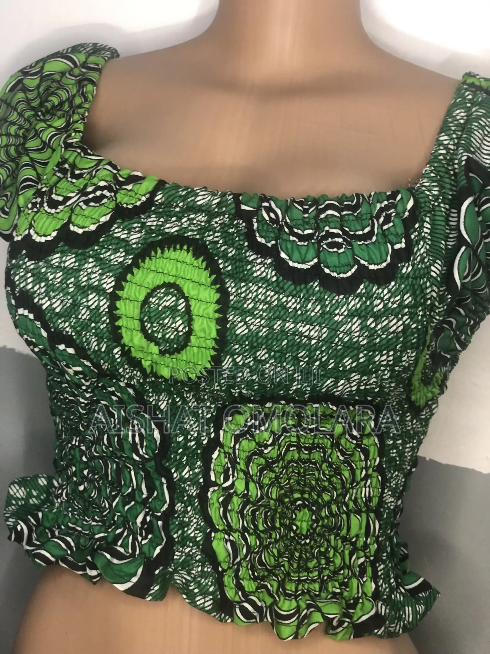 Ankara Smocked Top Green Pattern Free Sizes Blouse