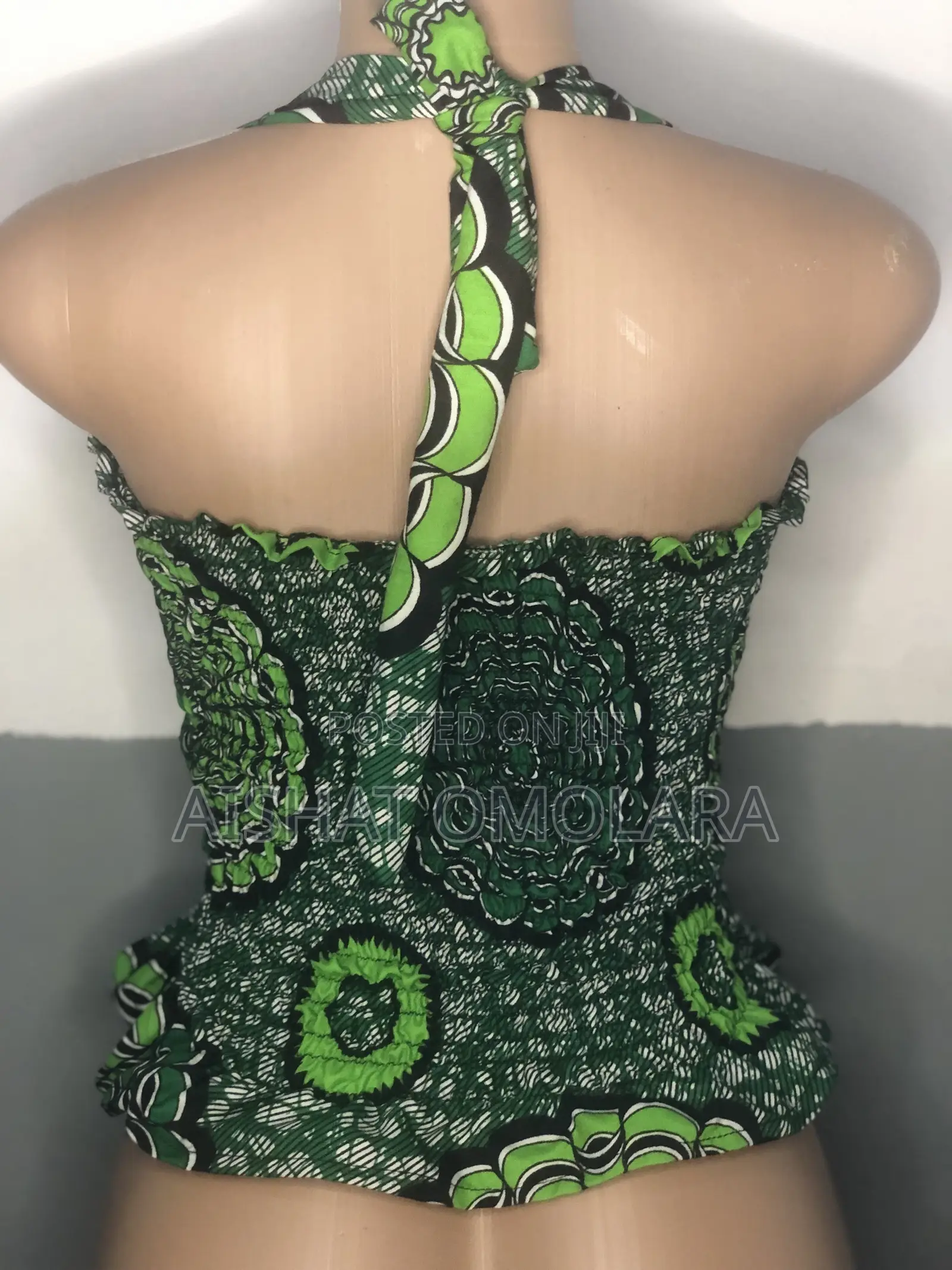 Ankara Smocked Top Green Pattern Free Sizes Blouse