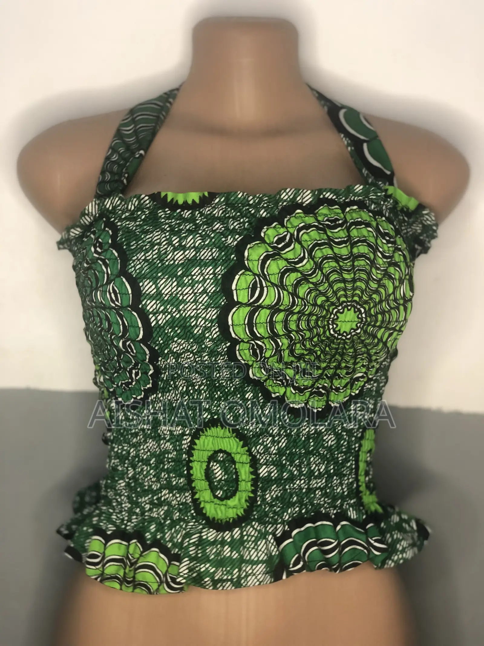Ankara Smocked Top Green Pattern Free Sizes Blouse