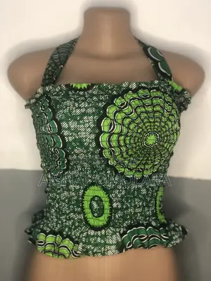 Ankara Smocked Top Green Pattern Free Sizes Blouse