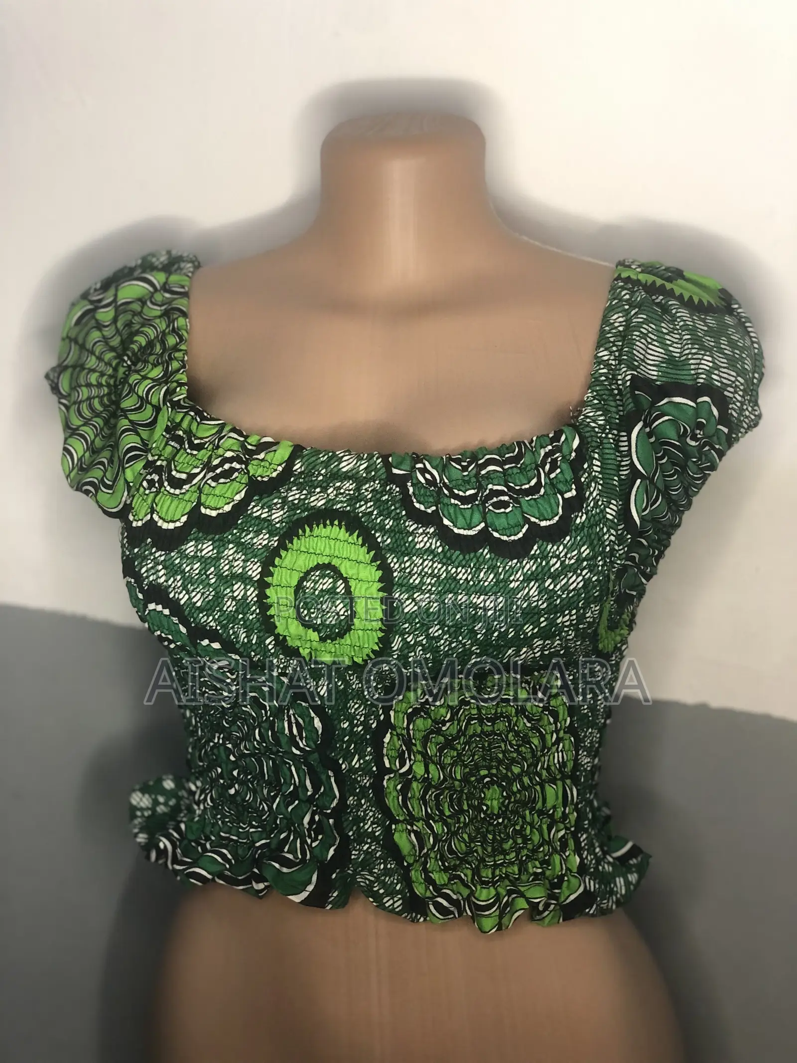 Ankara Smocked Top Green Pattern Free Sizes Blouse
