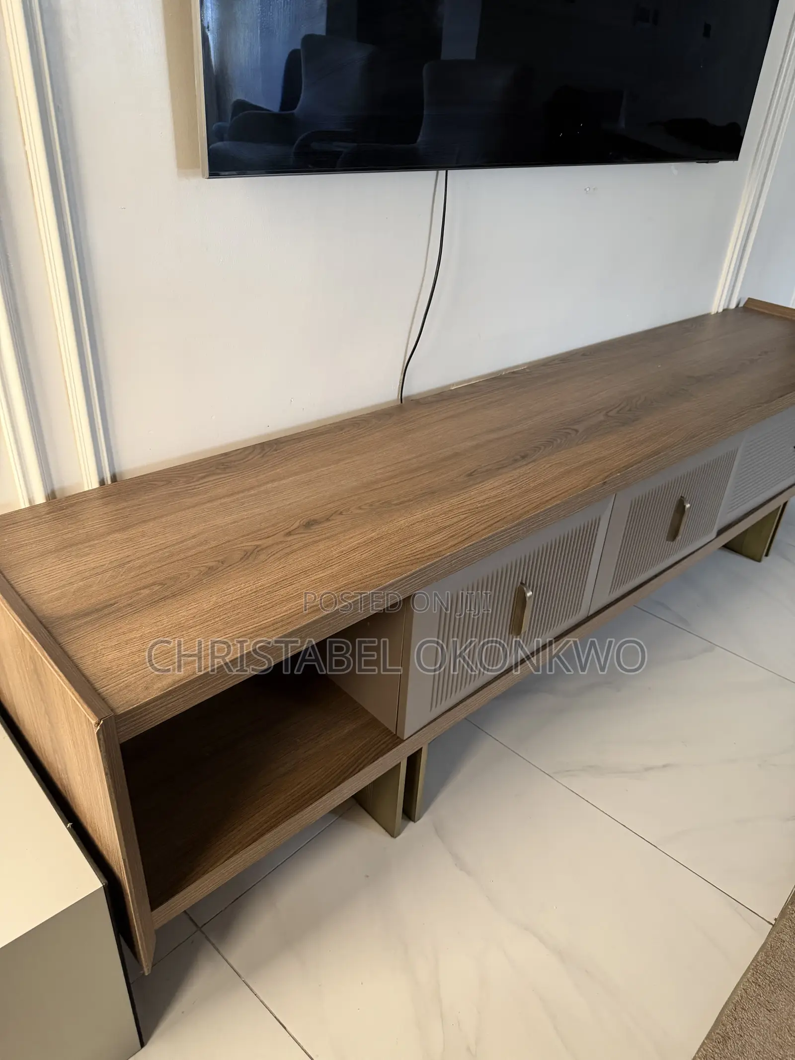 Modern Wooden Fluted 4 Compartment TV Console .