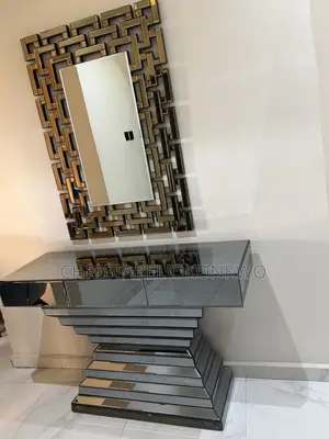 Mirrored Console Table With Attached Drawer and Statement Mirror .