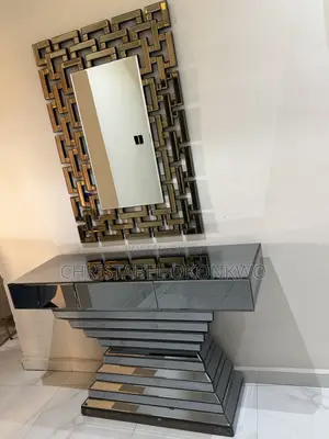 Mirrored Console Table With Attached Drawer and Statement Mirror .