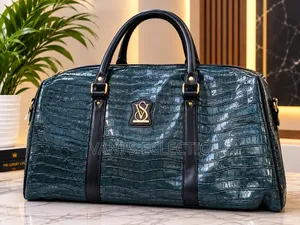 Premium Crocodile Embossed Leather Travel Duffle Bag–Deep Teal/Emerald