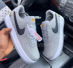 Nike Air Force 1 Low Grey Black Orange Logo - Brand New - Size 40-45