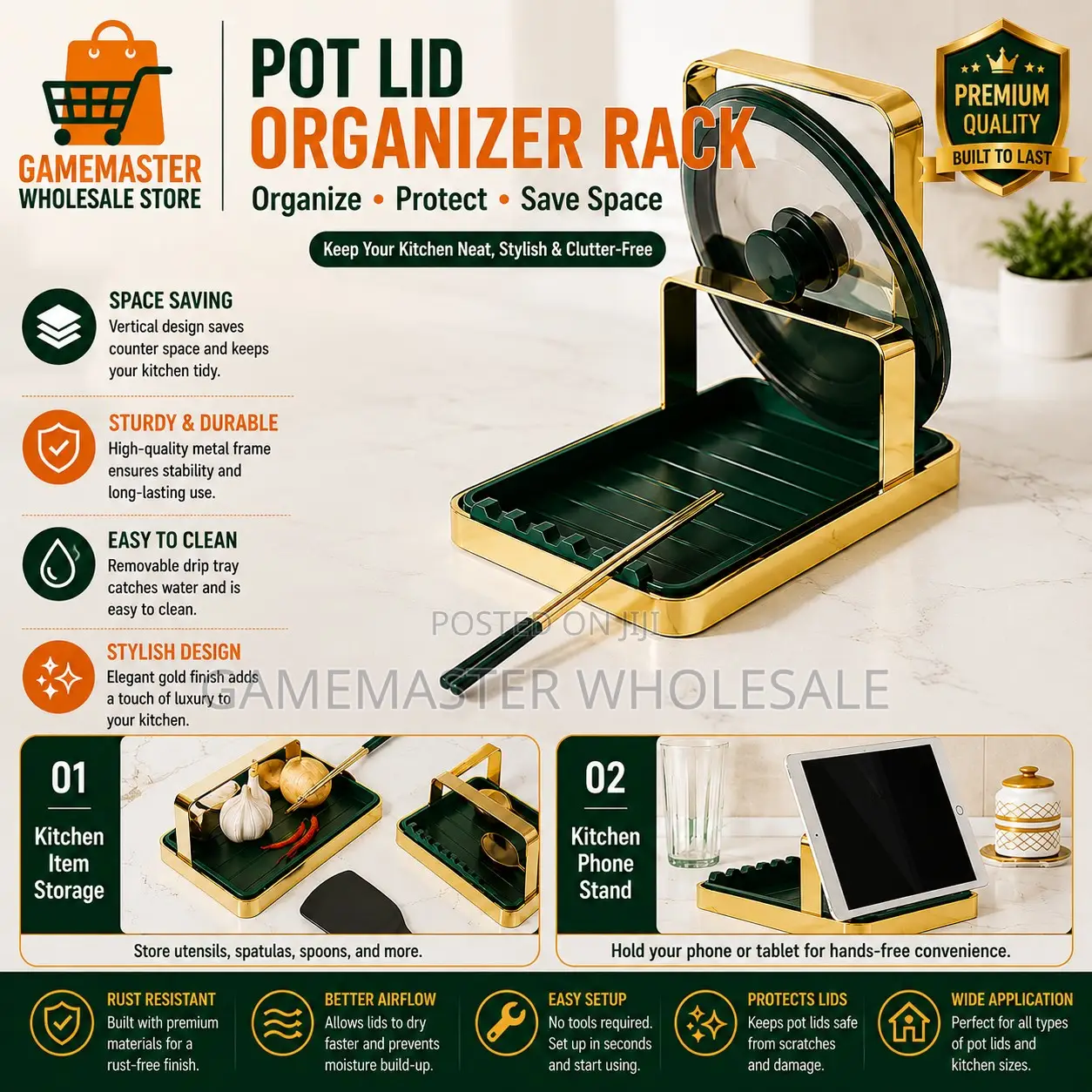 Multifunctional Pot Lid Holder Spoon Rest – Space-Saving Kitchen