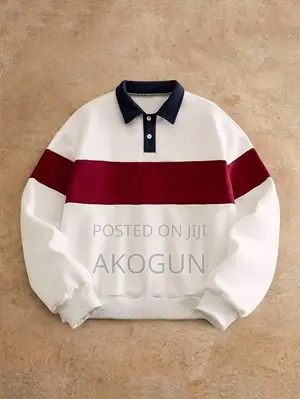 Unisex Long Sleeve Striped Polo Sweatshirt – Premium Casual Wear