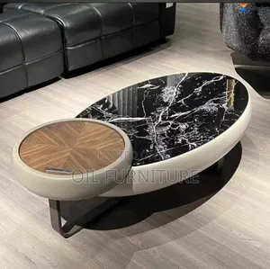 ​Executive Marble Surface Center Table With Built-in Wooden Side Table