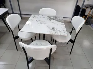 4-Seater Dining Set With a Square Marble Top Curved-Back Padded Chair