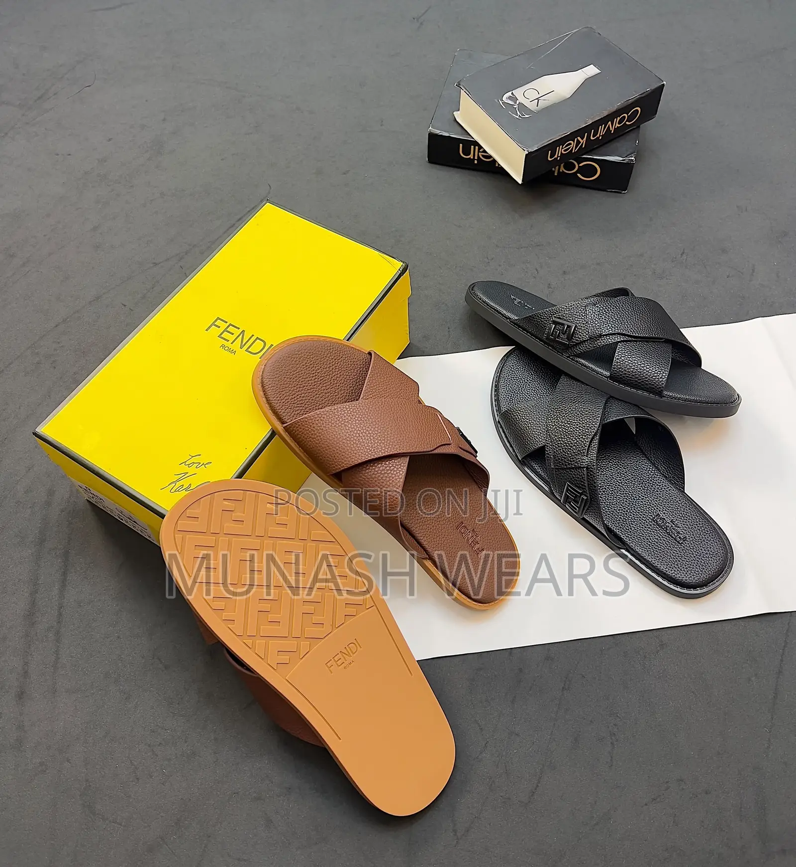 Fendi Leather Slipers Available in Brown and Black
