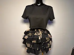 Women’s 2 Piece Floral Ruffle Skirt Crop Top Set