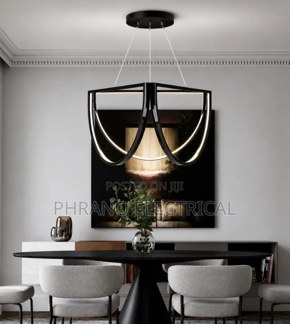 500mm Geometric LED Postmodern Dimmable Black Gold Chandelier