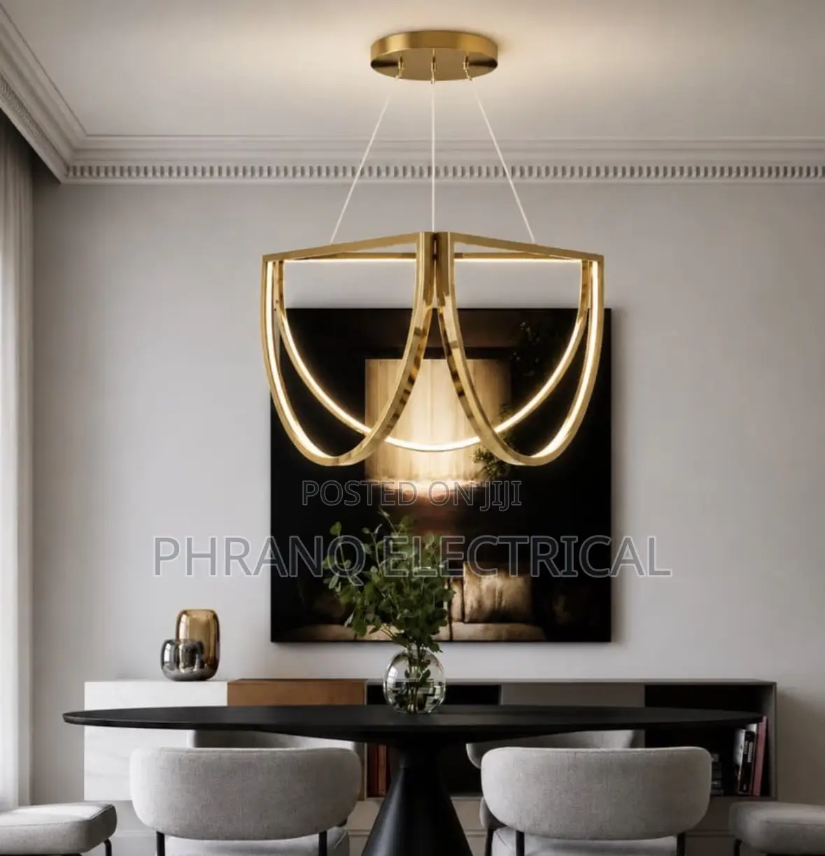 500mm Geometric LED Postmodern Dimmable Black Gold Chandelier
