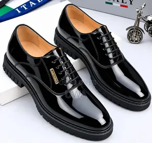 Men's Classic Patent Leather Glossy Oxford Dress Shoes - Black