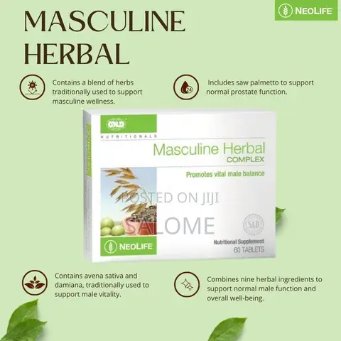 Masculine Herbal Complex - 60 Tablets Men Energy and Physical Vitality