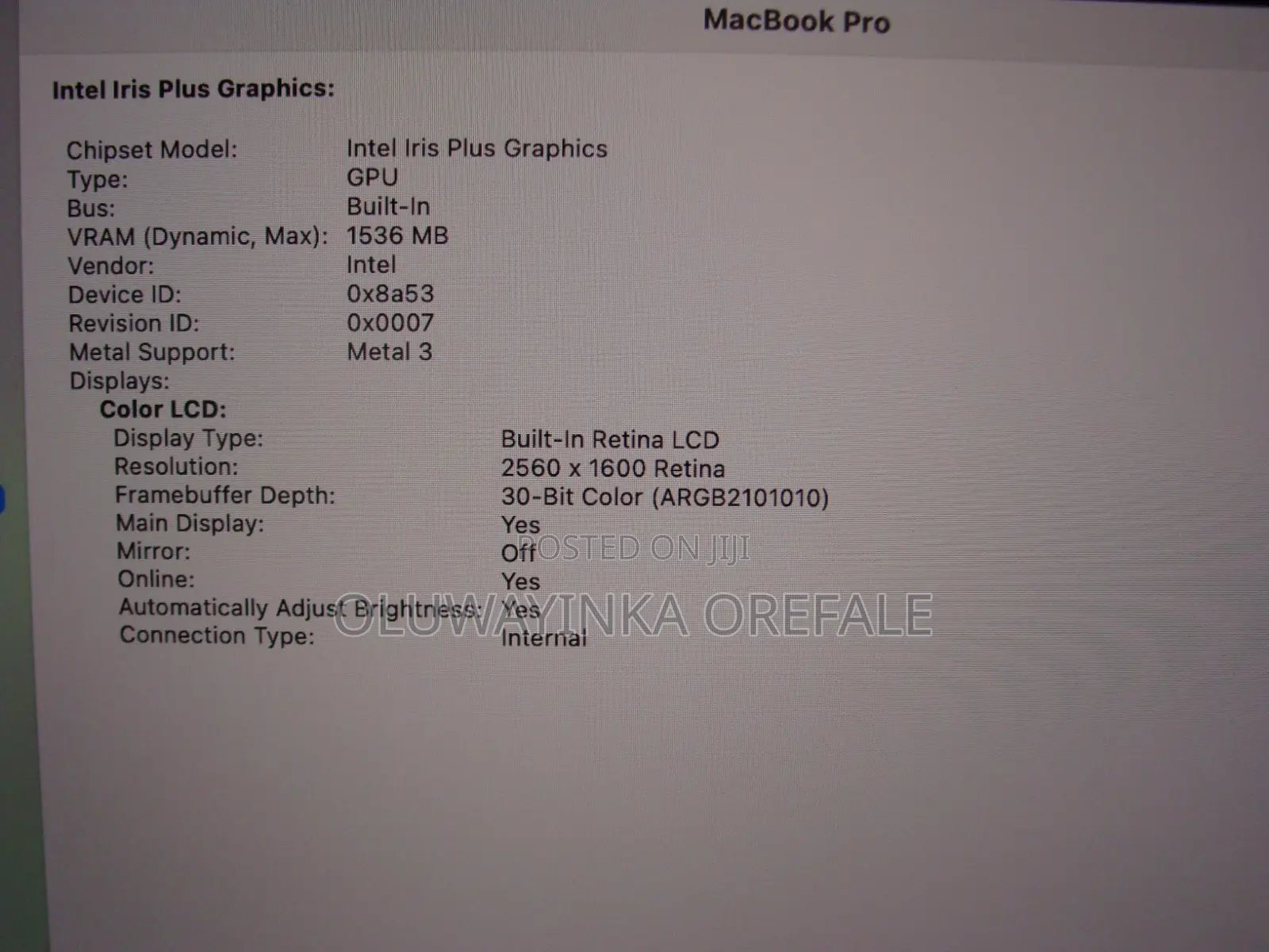 Laptop Apple MacBook Pro 2020 8GB Intel Core i5 SSD 256GB