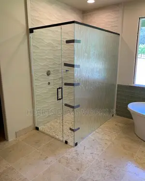 L-Shaped Glass Shower Cubicle  With Bamboo Glass
