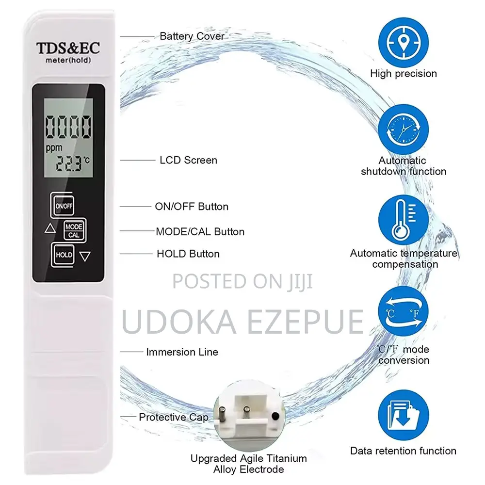 Multifunctional Digital Water Quality Tester, Test for TDS, EC Temp.