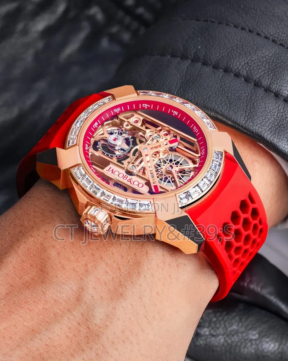 Jacob co.epic X Rose Gold Baguette(black Neoralithe Inner Ring)watch