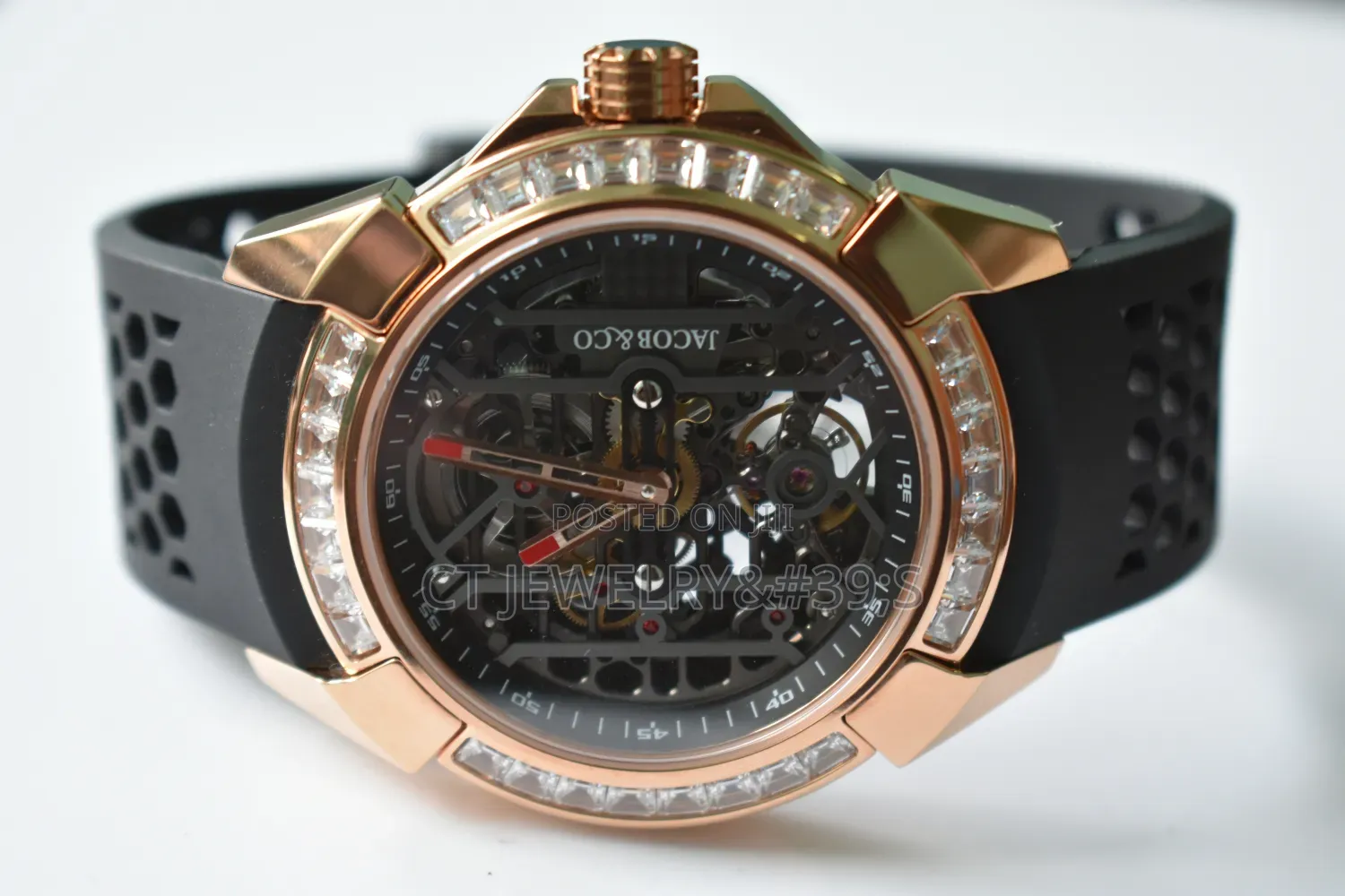 Jacob co.epic X Rose Gold Baguette(black Neoralithe Inner Ring)watch