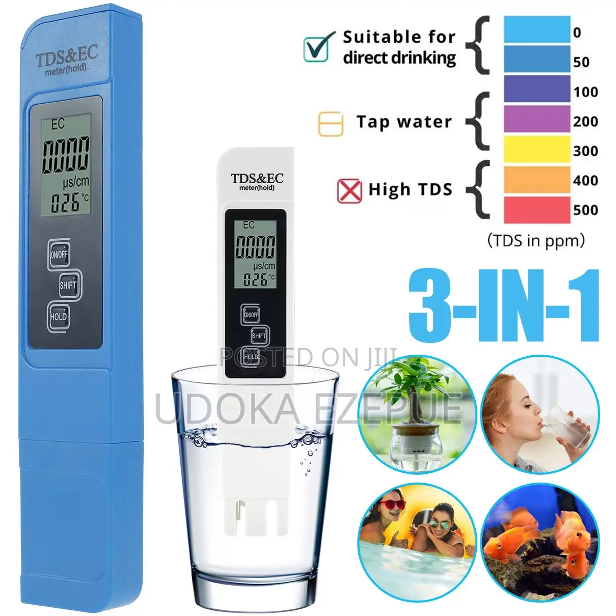 Multifunctional Digital Water Quality Tester, Test for TDS, EC Temp.
