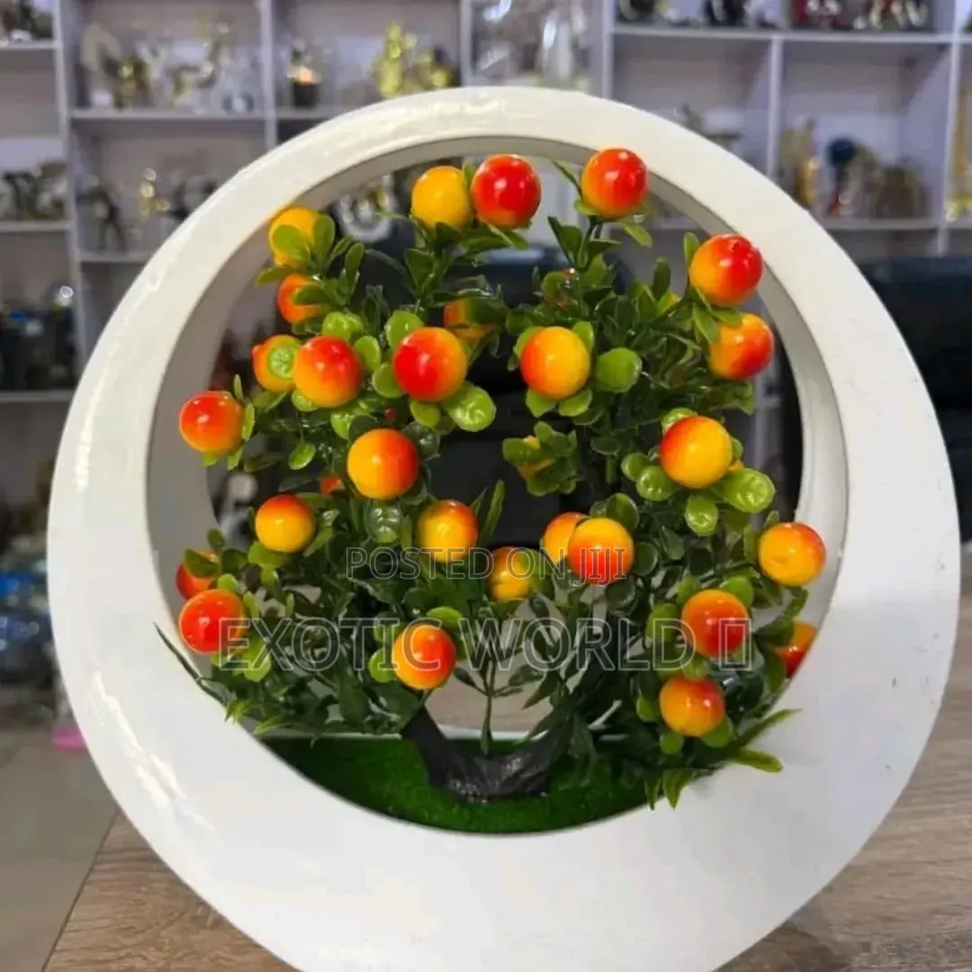 Artificial Fruit Tree Decor in Round Wooden Frame