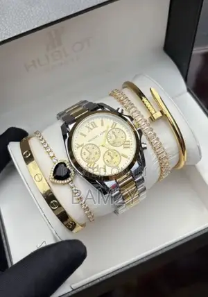 Ladies Charm WristWatch + 4-in-1 Stackable Bracelet Set