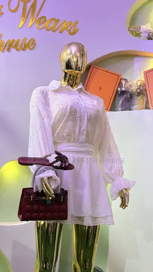 Women’s Classy White Dress With Shoe Handbag