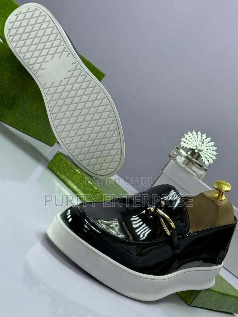 Black Patent Loafer With White Cup Sole