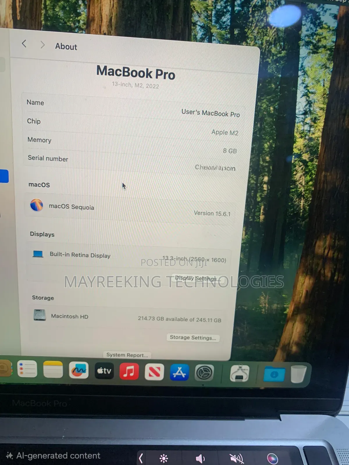 Laptop Apple MacBook Pro 2022 M2 8GB Apple M2 SSD 256GB