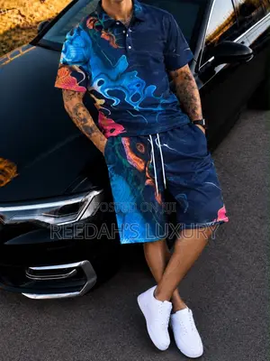Men’s Abstract Liquid Print Two-Piece Set