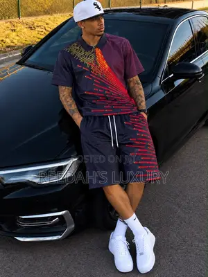 Men’s Abstract Liquid Print Two-Piece Set