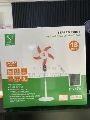 Sealed Point 18-Inch Solar Rechargeable Fan