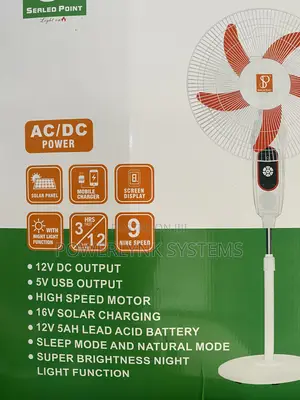 Sealed Point 18-Inch Solar Rechargeable Fan
