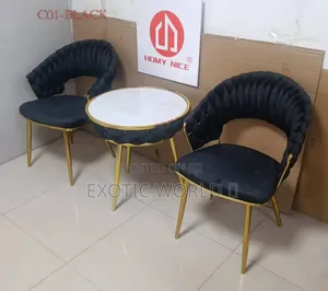 Luxury Black Braided Velvet 2-Seater Table Chair Set With Gold Legs