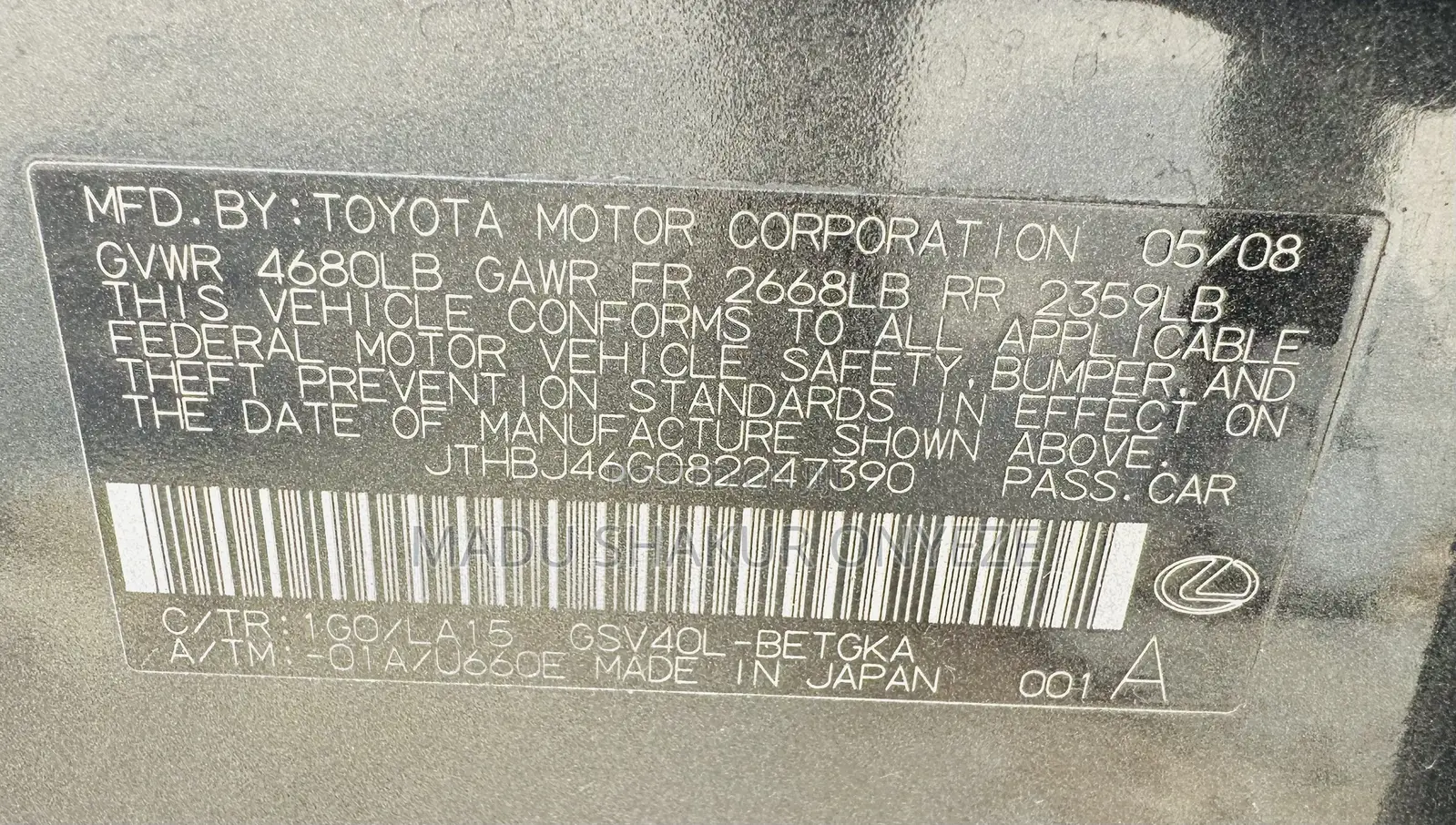 Lexus ES 350 2008 Gray