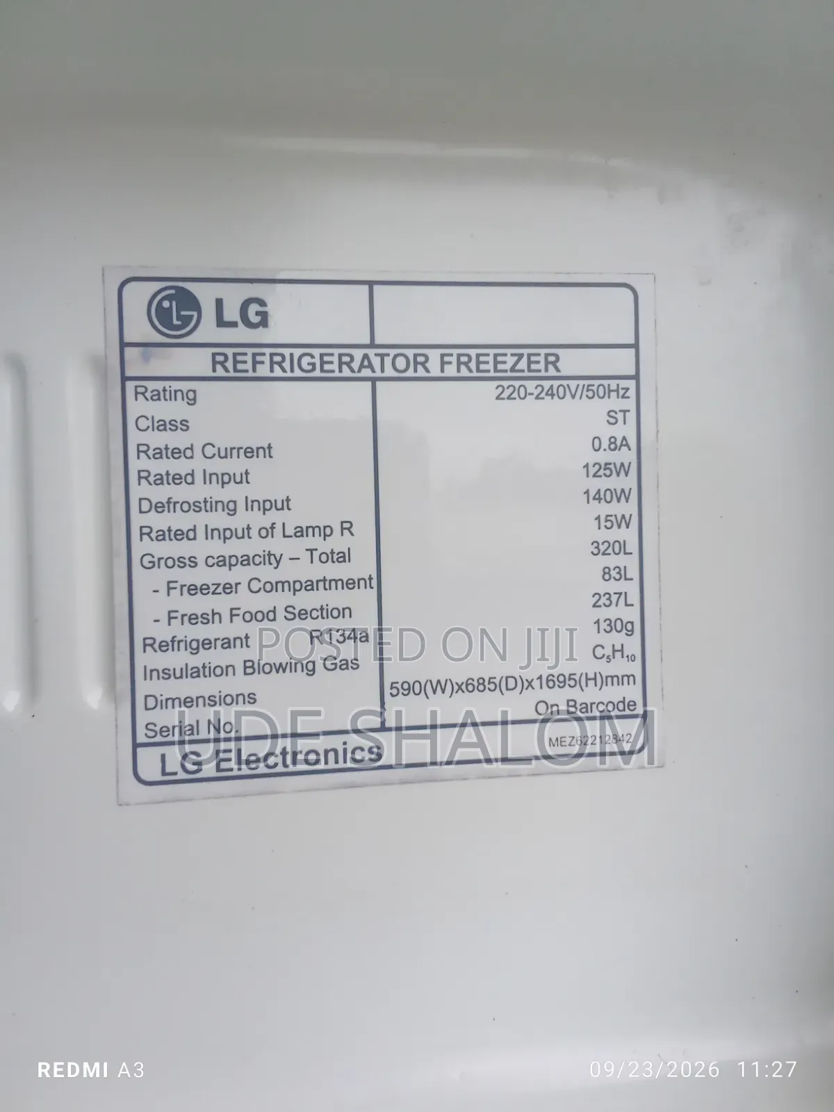 LG 320L Fridge With Freezer