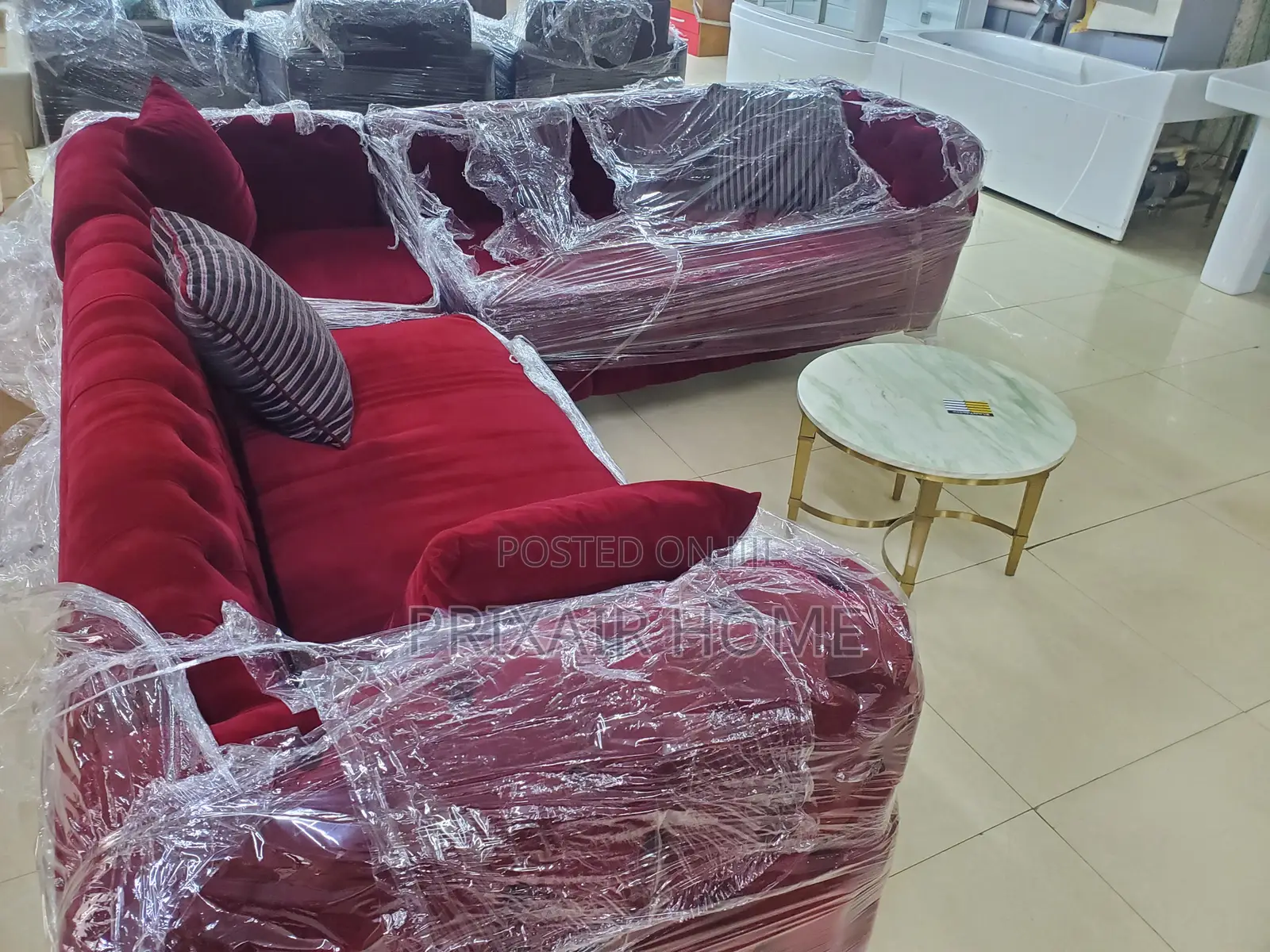Maroon L-Shaped Sofa Set