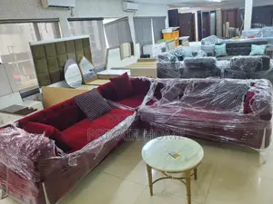 Maroon L-Shaped Sofa Set