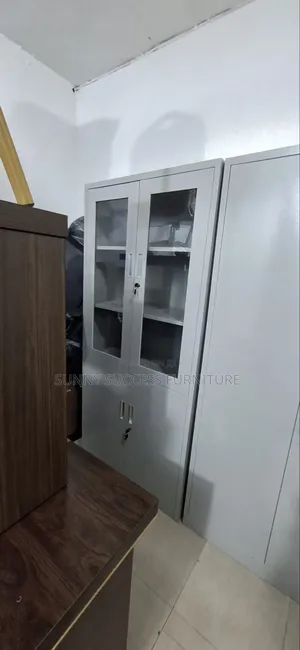 4-Door Steel Office Storage Cabinet With Glass Doors
