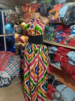 Multicolor Ankara Halter Maxi Gown - Boho Open Back Dress Free Size