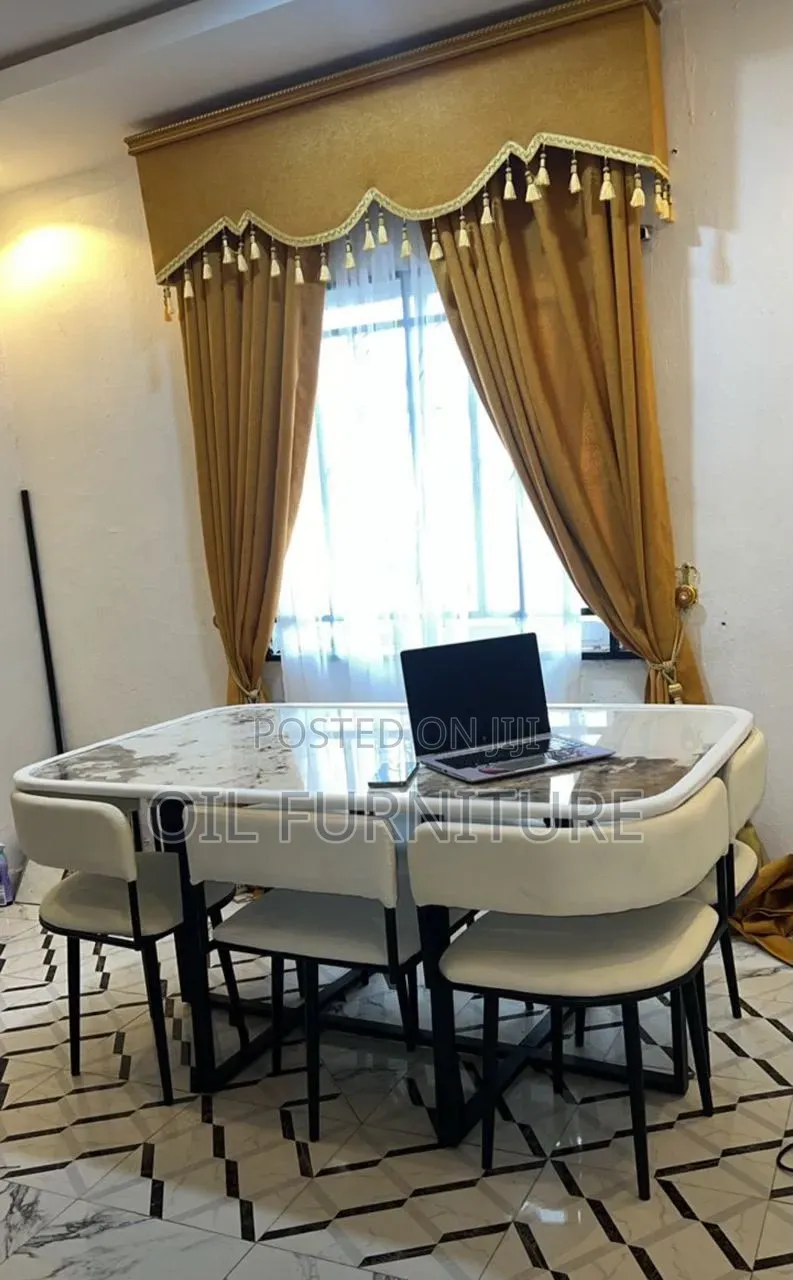 Modern Marble Top Dining Table Set With 6 Chairs